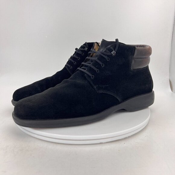 Salvatore Ferragamo Men Size 10D Black Suede Brown Leather Lace Up Ankle Boot - Picture 1 of 15
